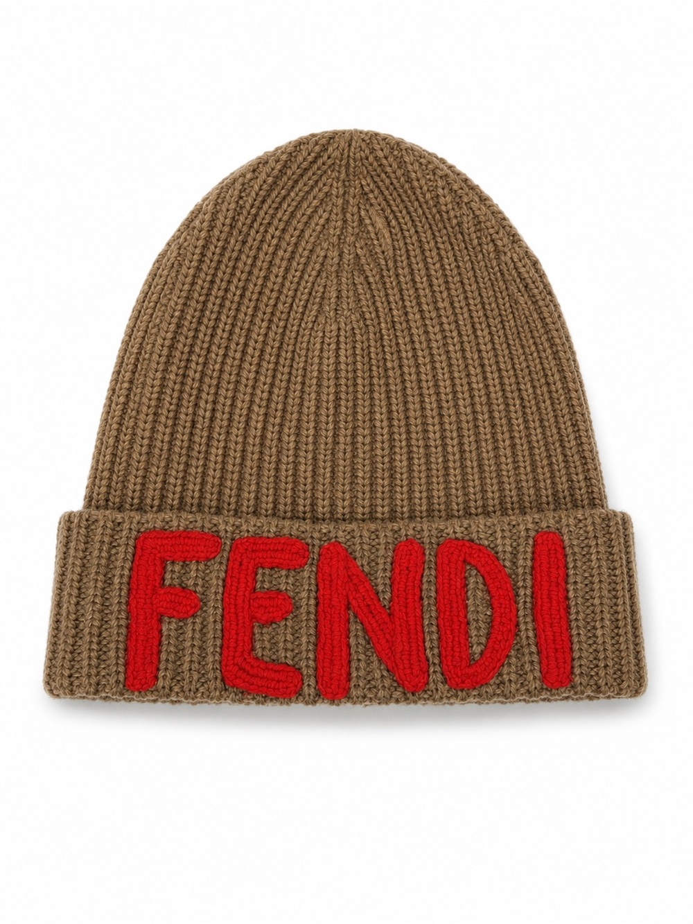 Fendi Roma Logo Wool Knit Beanie Hat Brown Red Made in Italy
